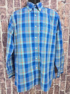 Southern Tide Mens Blue Plaid Button-Down Shirt Medium Cotton Blend